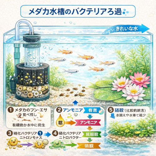 メダカ水槽のフィルターとバクテリアろ過