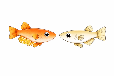 抱卵しているメスメダカと抱卵していないメスメダカのシンプルな無料イラスト